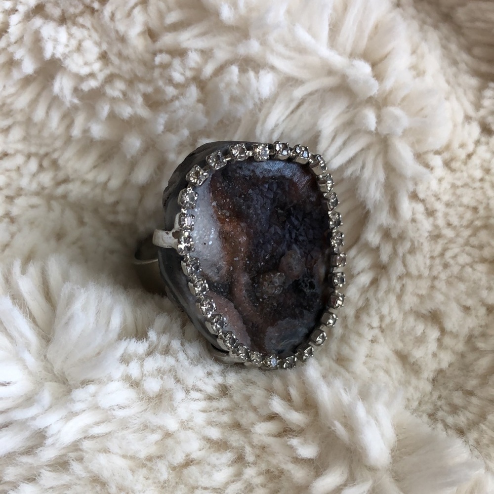 Quartz and Rhinestone Cocktail Ring